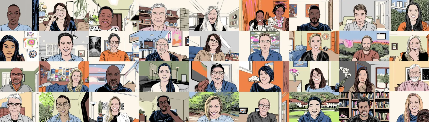 An grid of portraits of alumni, students, faculty, and staff as seen on a Zoom conference call. Credit: Agata Nowicka