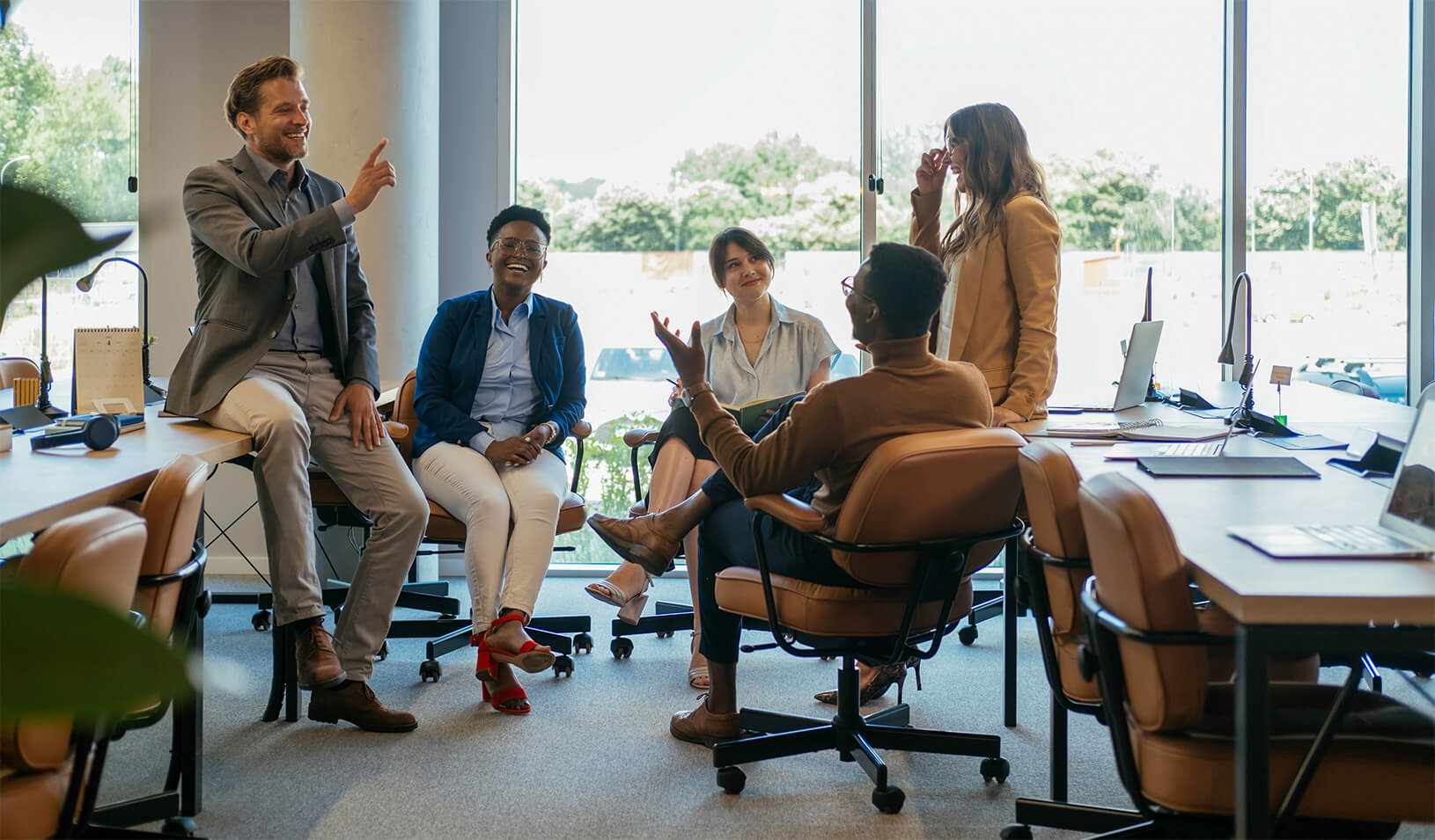 People gather in an office