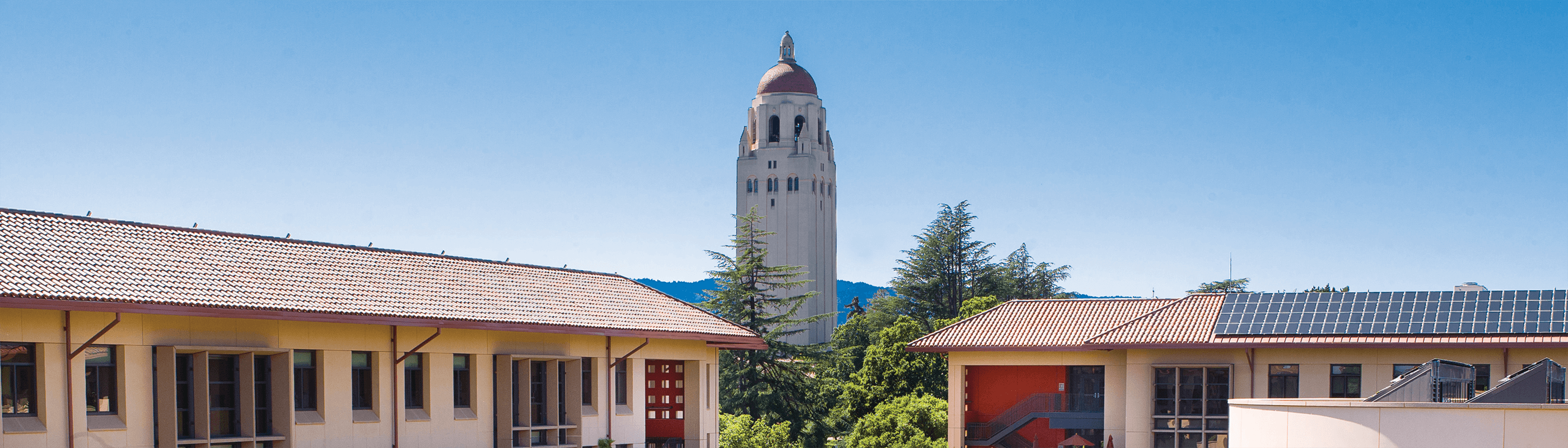 Stanford GSB campus with Hoover Tower in the distance