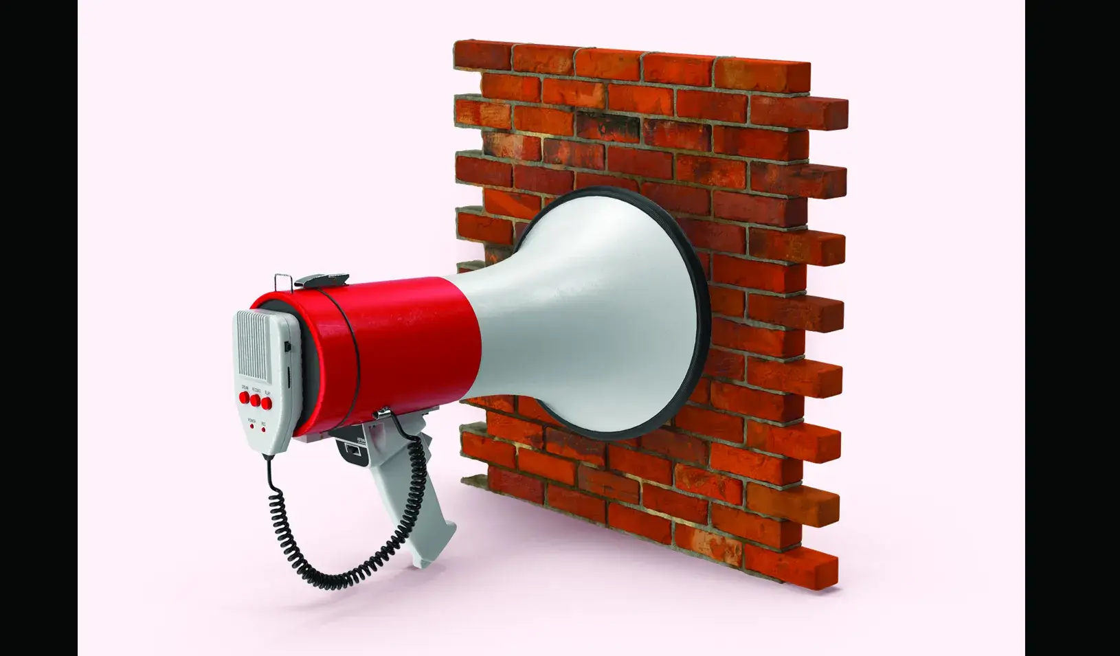 A megaphone pointed at a brick wall. Credit: Alvaro Dominguez
