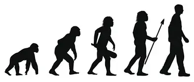 A graphic of an ape evolving into a man. iStock/d-l-b