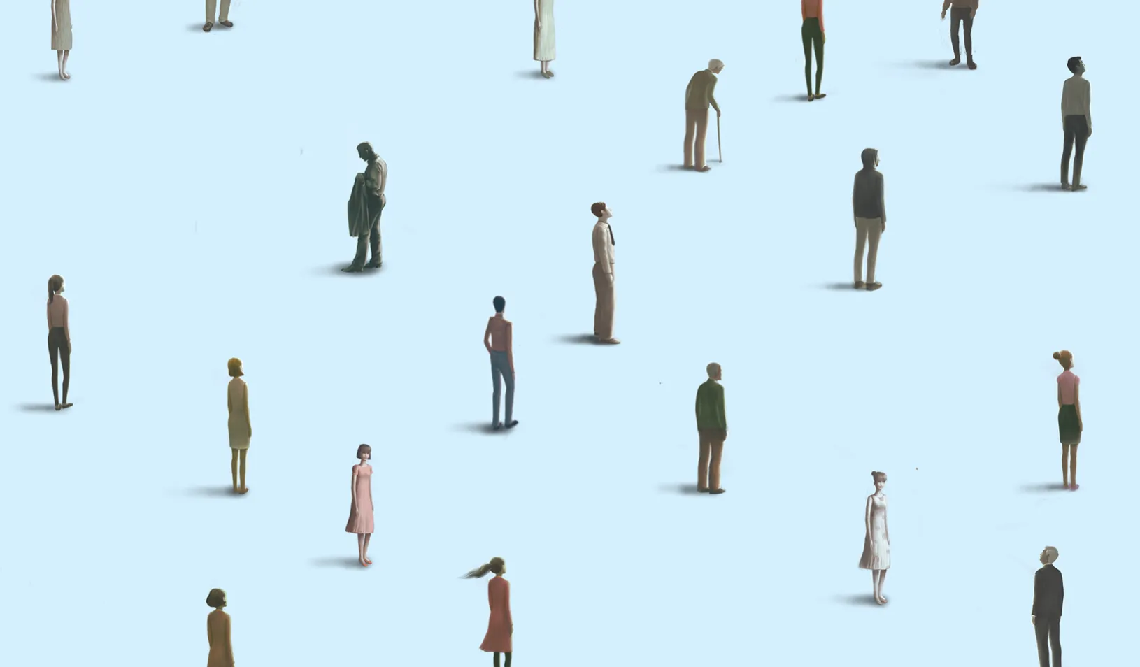 illustration of lone persons standing in a grid-like formation