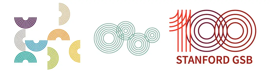 Concentric circle patterns next to a 100 made out of concentric circles.