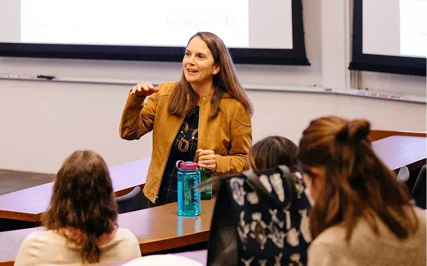 Professor lecturing in a GSB classroom