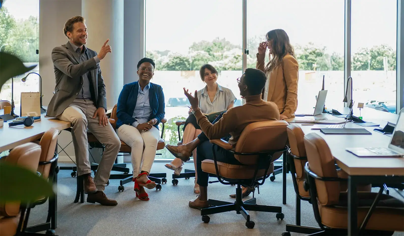 People gather in an office