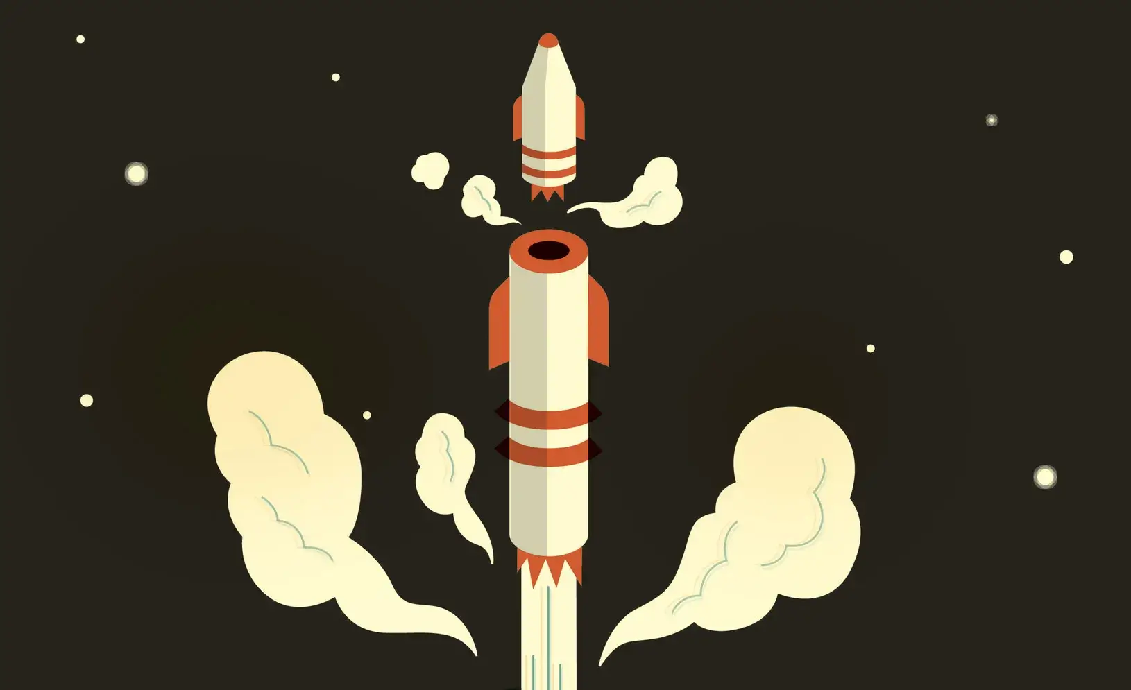 A space rocket as it separates from launcher, Illustration by Harry Campbell