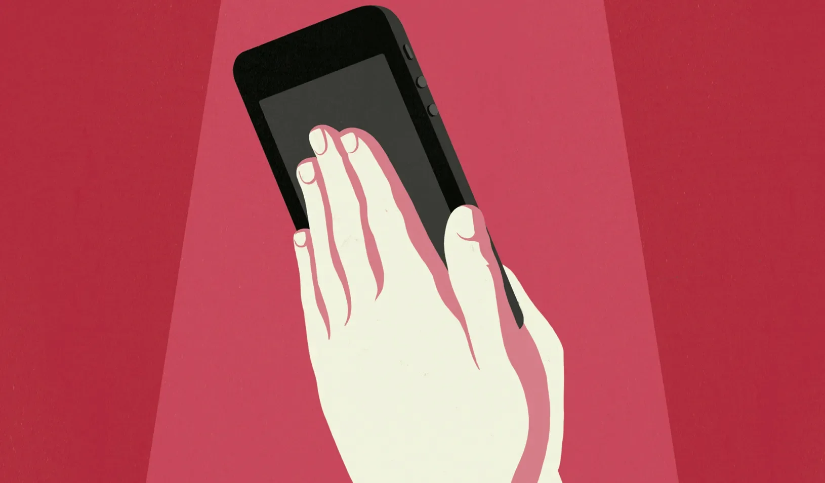 Illustration of hands holding a smart phone by Anna Parini.