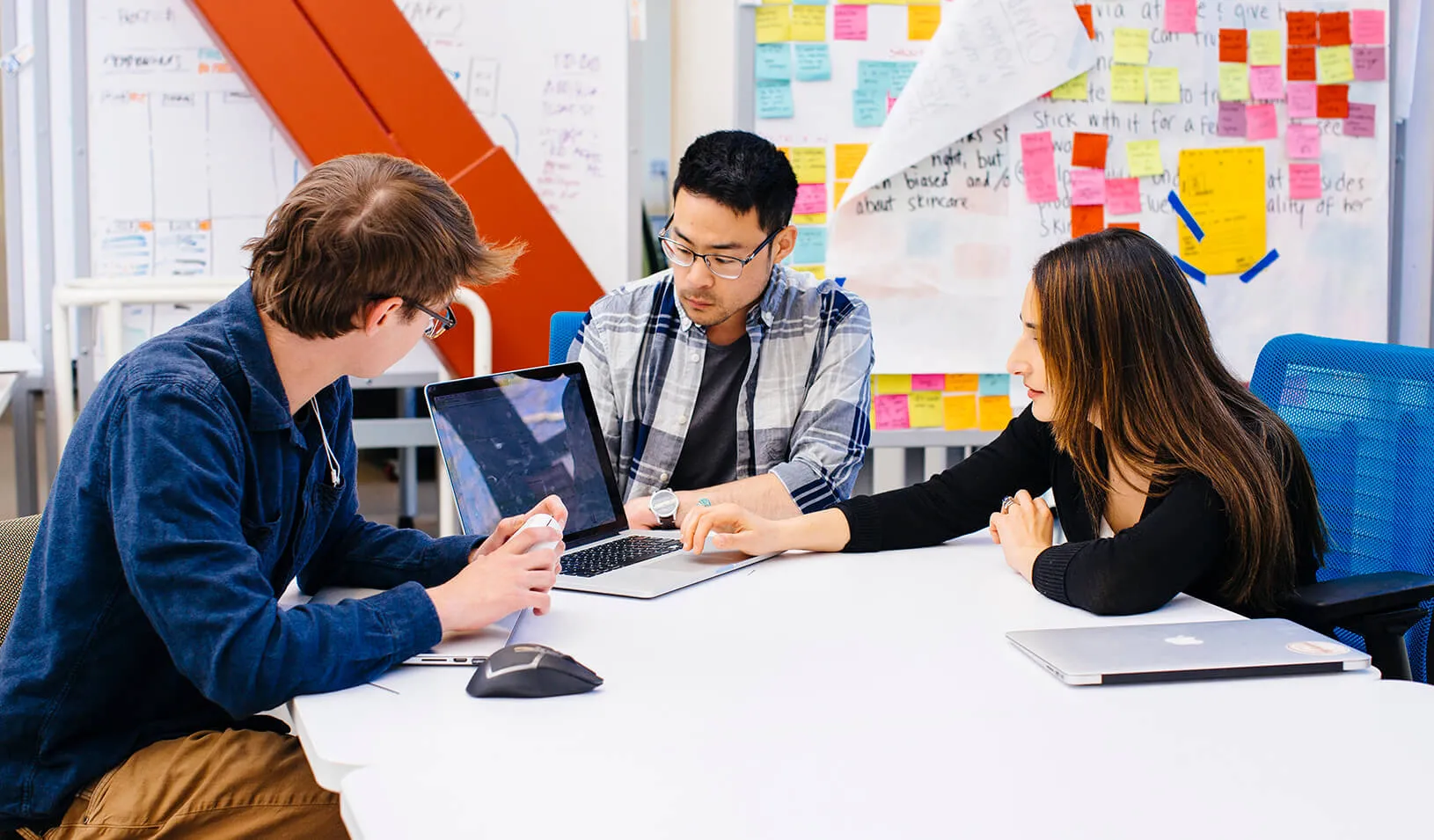 A team of students works on a project in the CoLab. Credit: Elena Zhukova