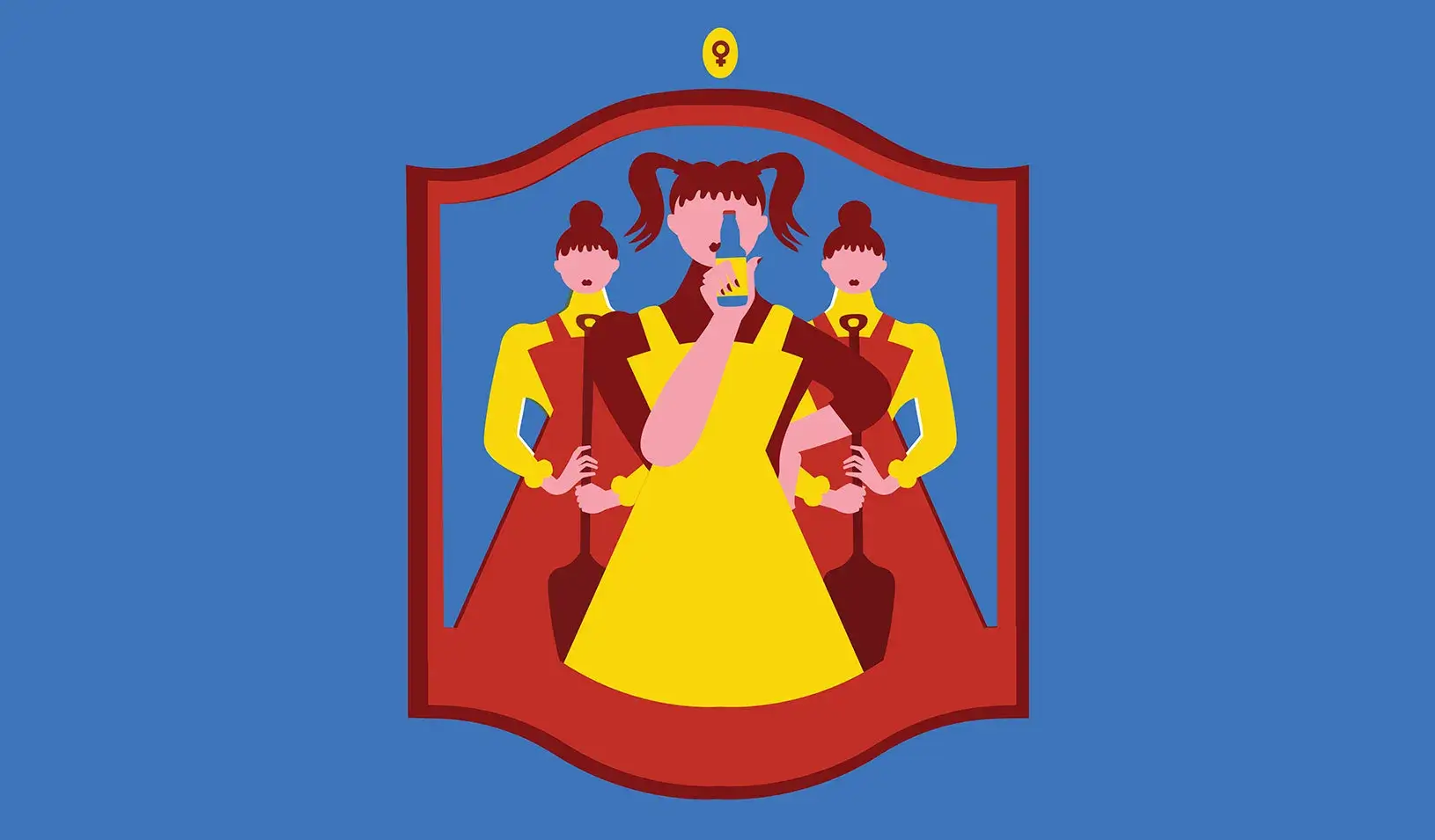 Illustration of three women on a beer label. Credit: Amrita Marino