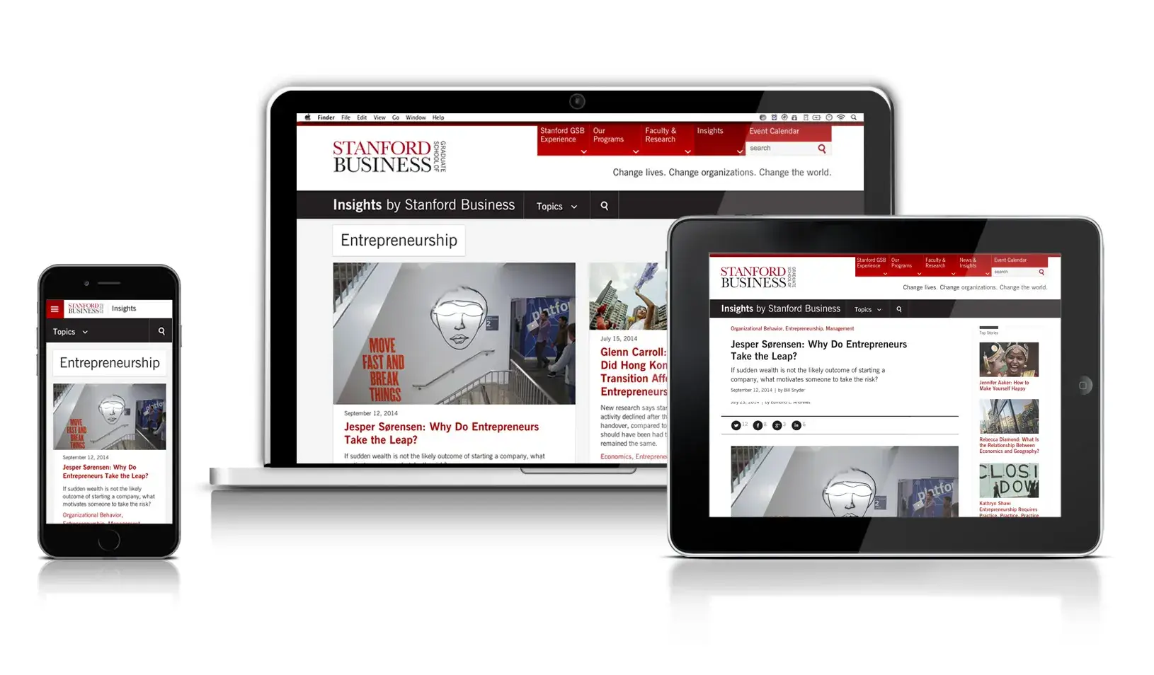 various devices displaying Insights by Stanford Business