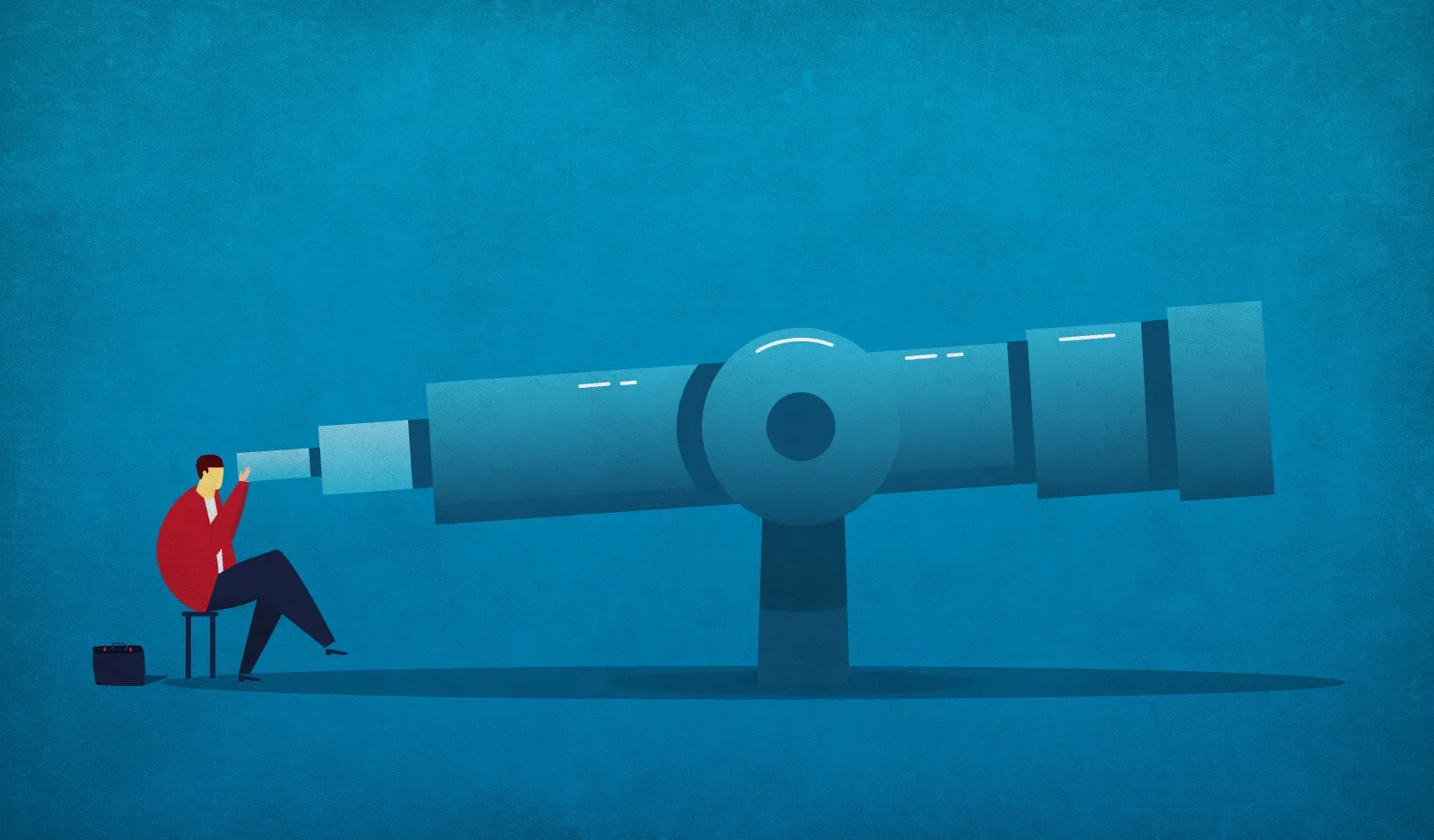 An illustration of a businessperson looking through a telescope. Credit: iStock/z_wei