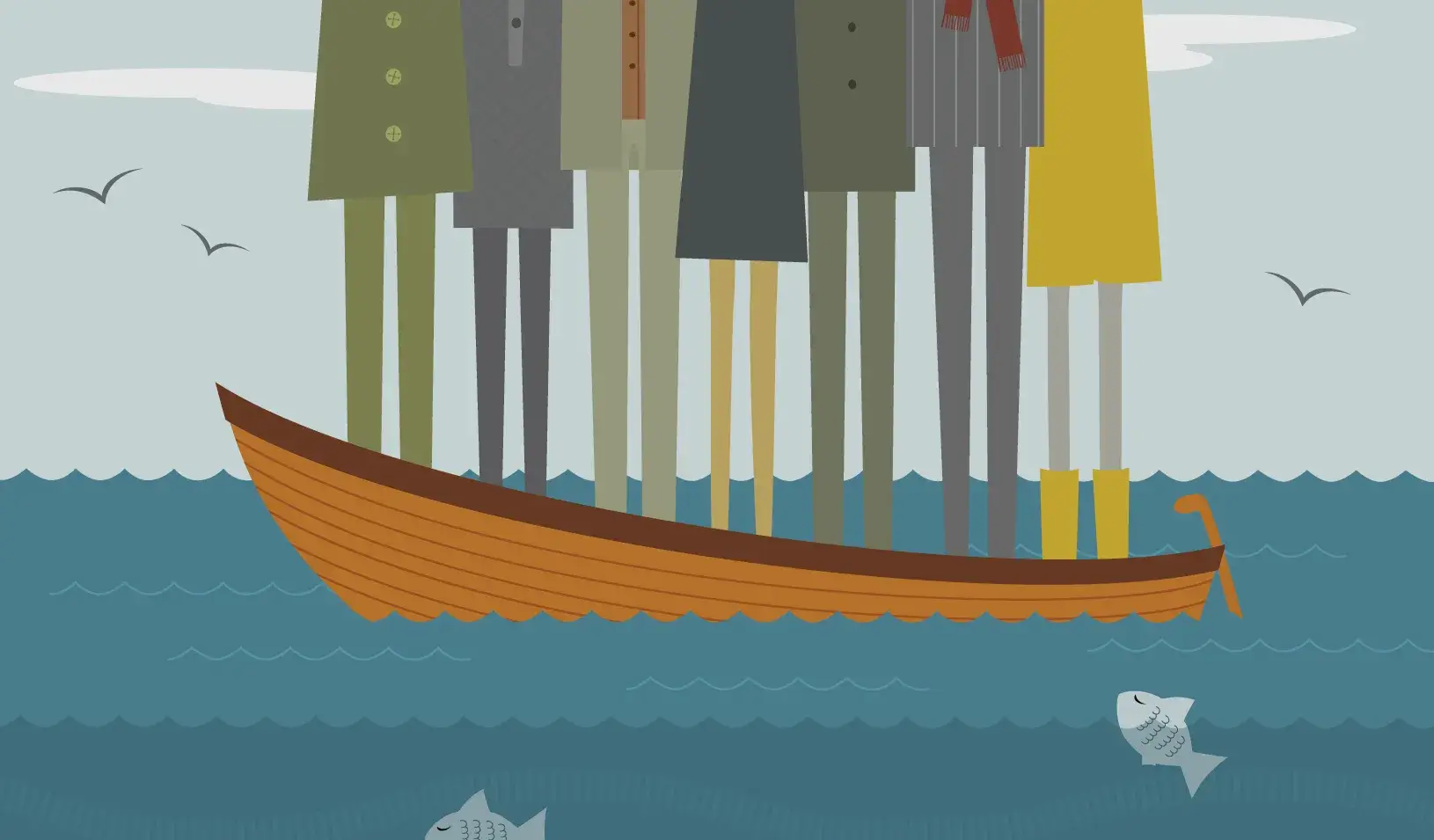 illustration people standing in a rowboat | iStock/MsEli