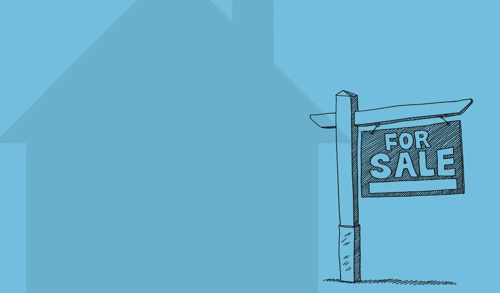 An illustration of a "for sale" sign in front of a house.