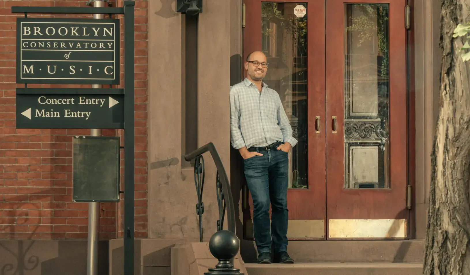 Chad Cooper in front of the Brooklyn Conservatory of Music. Credit: Cole Wilson