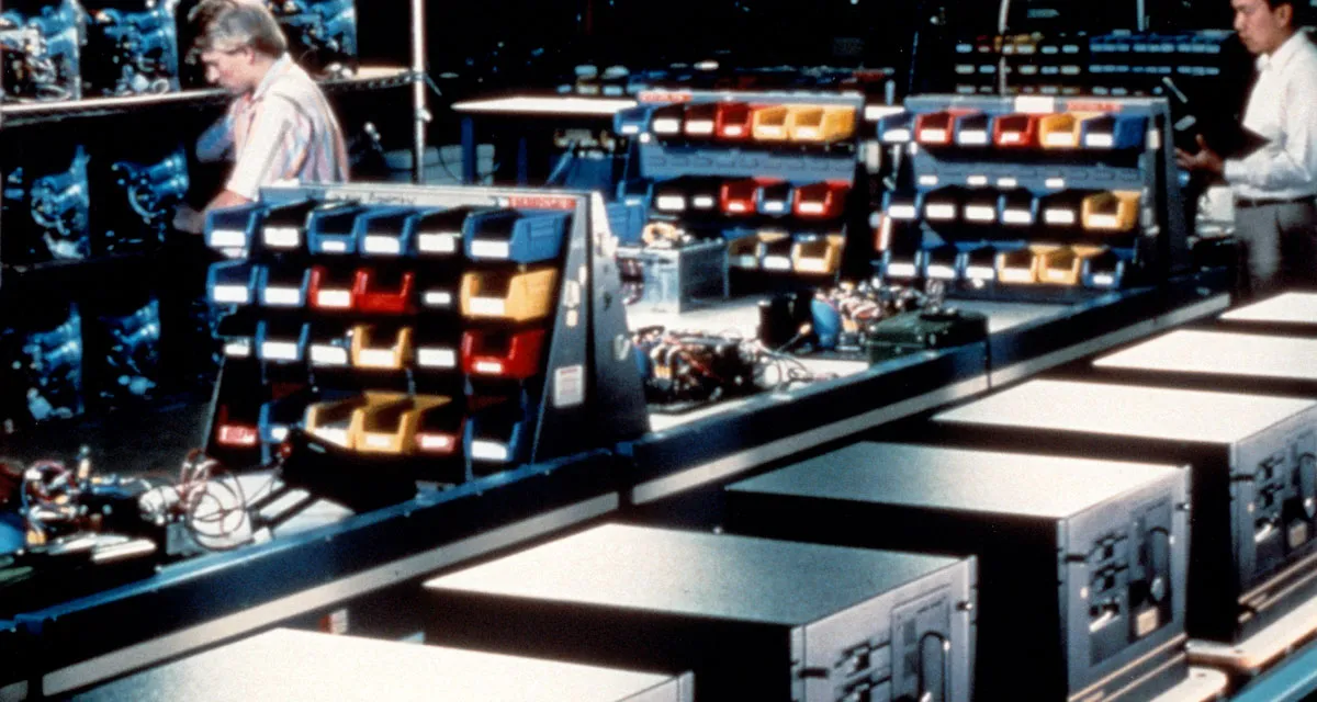 A production line of 1980s computers.