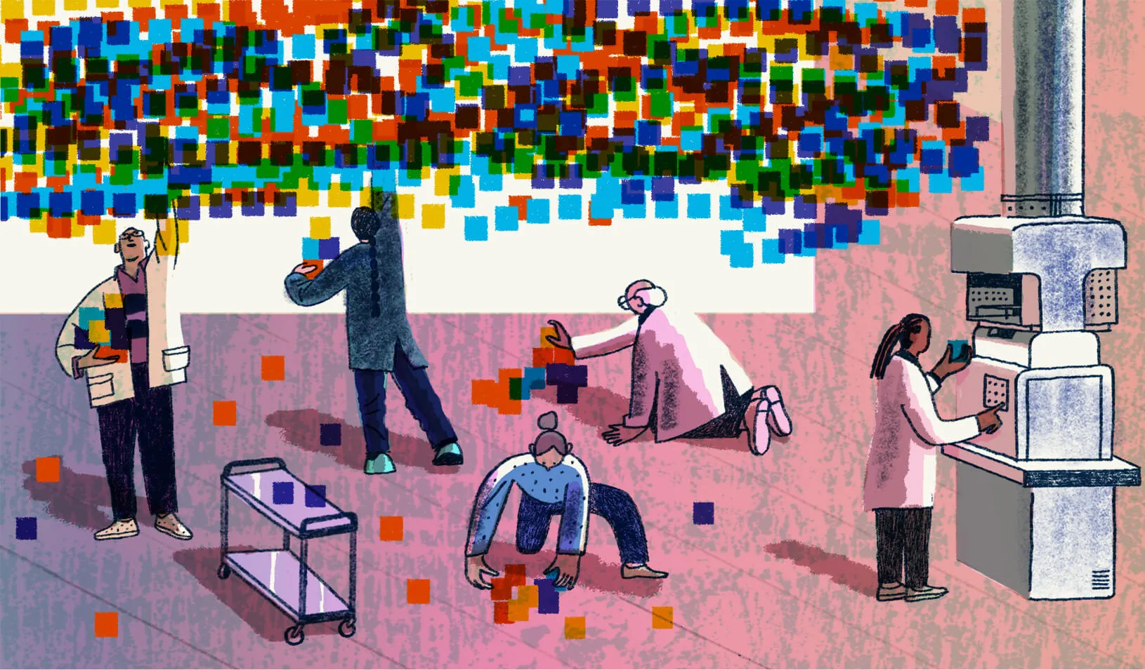 An illustration of figures and representations of data collection. Credit: Josh Cochran