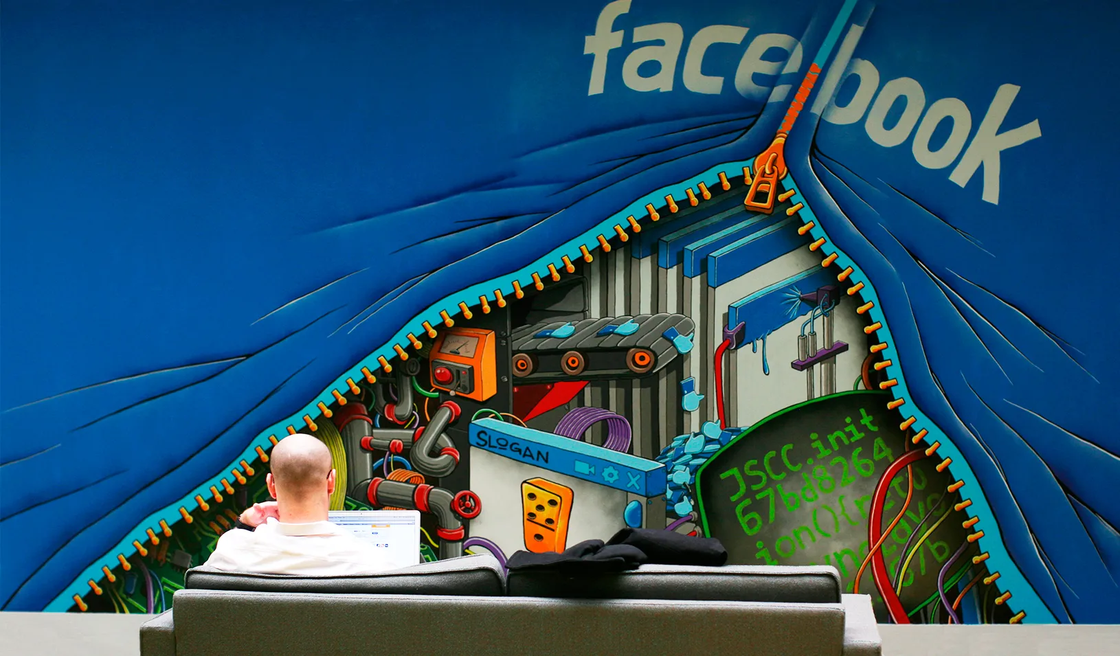 An employee working at Facebook headquarters