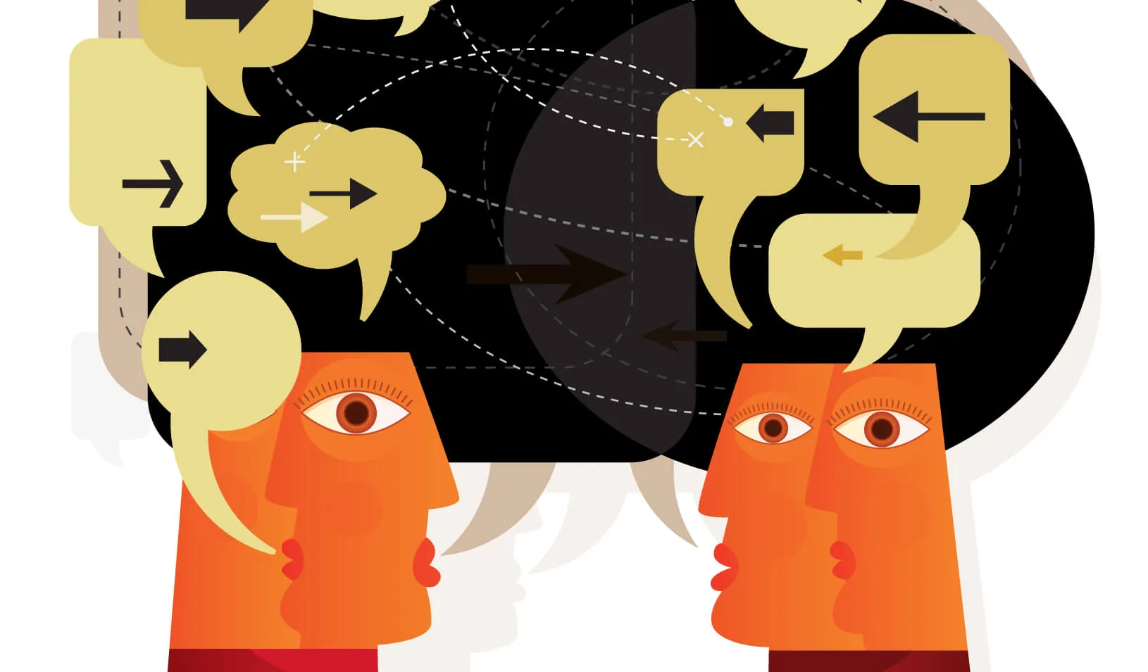 Illustration of heads communicating ideas