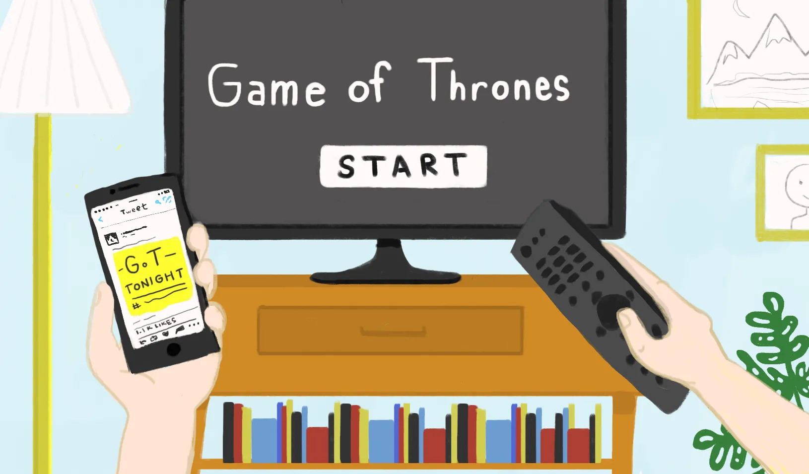 illustration of a TV with Game of Thrones queued up to start