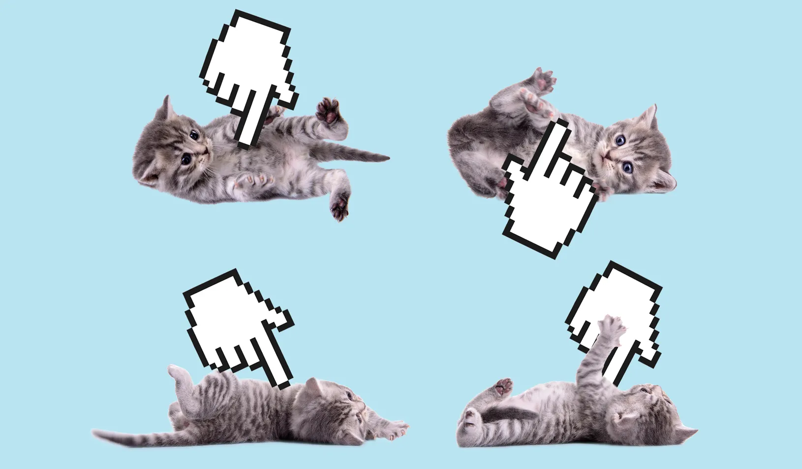 A photo illustration kittens being poked by pixelated hand icons. Credit: Alvaro Dominguez