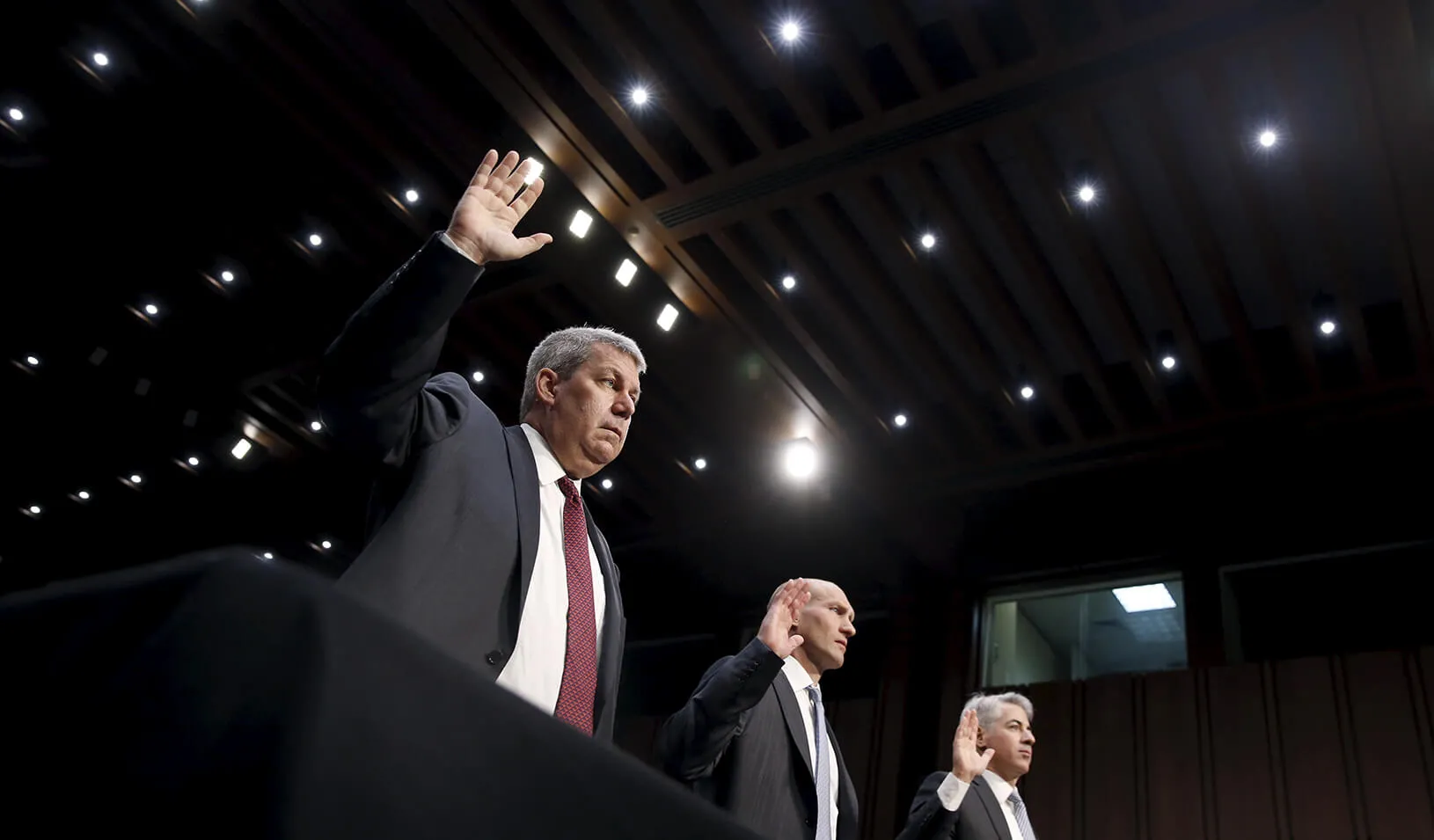 Valeant CEO Michael Pearson, former CFO Howard Schiller, and Pershing Square Capital Management CEO Bill Ackman | Reuters/Jonathan Ernst