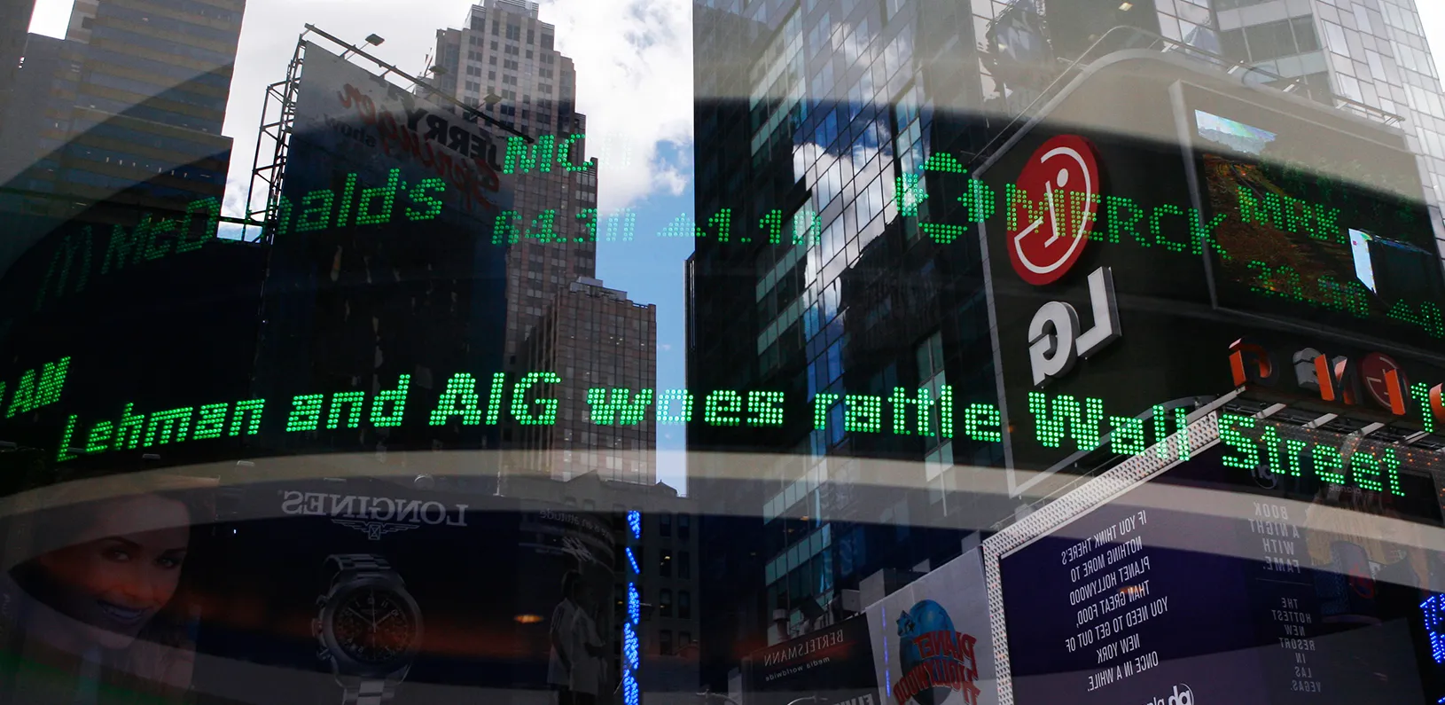 An electronic ticker is seen inside a Bank of America branch in New York