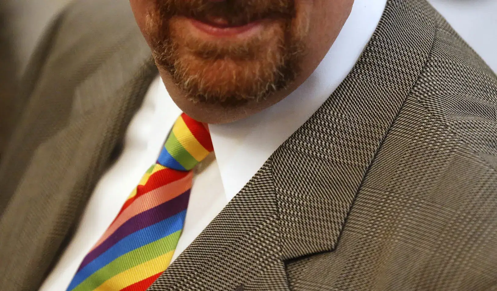  An attendee wears a rainbow tie during a reception to observe LGBT Pride Month in the East Room at the White House in Washington, June 24, 2015. | Reuters/Jonathan Ernst