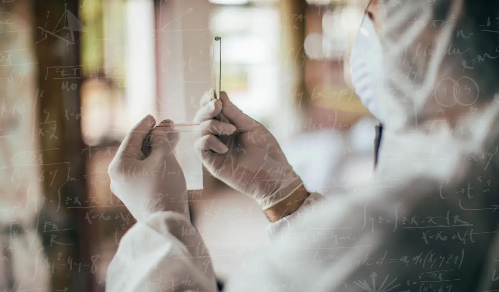 A photo illustration of a nurse taking samples overlaid by mathematic equations. Credit: iStock/mysondanube, iStock/South_agency