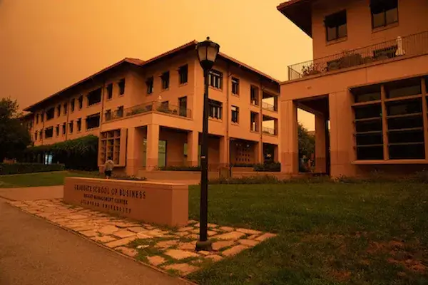 Campus glowing orange during wildfires