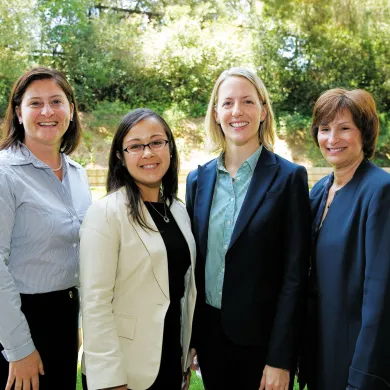 (From left) Darcy Heppenstall, GSB; Julie Fuller, PepsiCo Inc., Joia Pardo, MBA ’07, PepsiCo recruit; and Celia Harms, GSB.