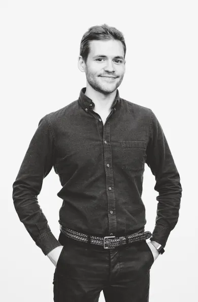 Black and white portrait of Julien Clement. Credit: Elena Zhukova 