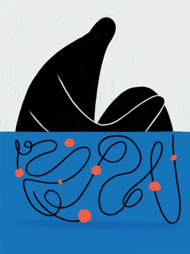 A contemplative figure, with the foundation as connected lines and dots. Credit: Jocelyn Tsaih