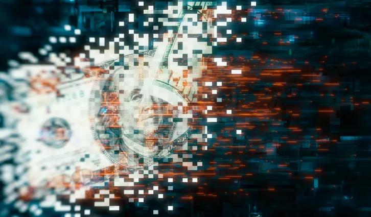 A photo illustration of digitized US money. Credit: iStock/dem10