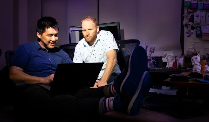 Photo of Mason Jiang and Alex Storer in their office. Credit: Elena Zhukova