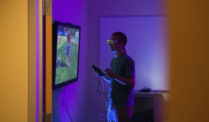 A study participant at the Behavioral Lab. Credit: Toni Bird