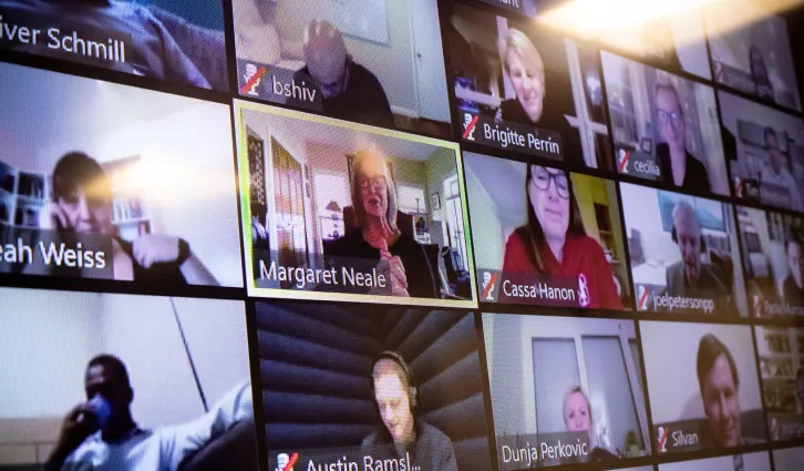 Close up shot of a computer screen, in which Me2We participants are chatting in a virtual LEAD event. Credit: Tricia Seibold