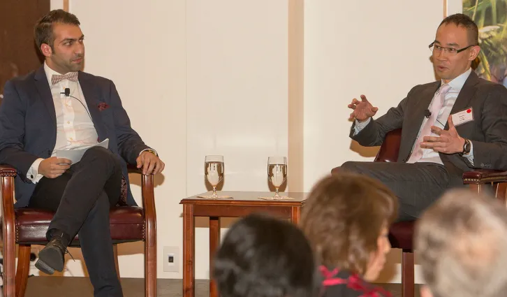 Fireside chat with Omid Scheybani,MBA '16, and Dennis Yang, MBA '02. | Stacy Geiken