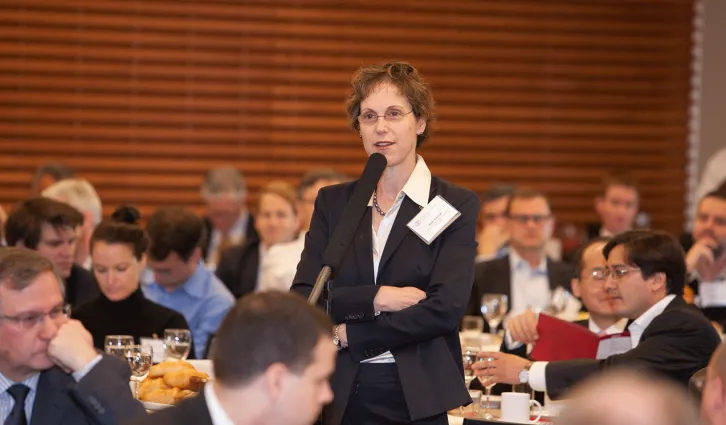 Stanford GSB finance professor Anat Admati speaking at a conference