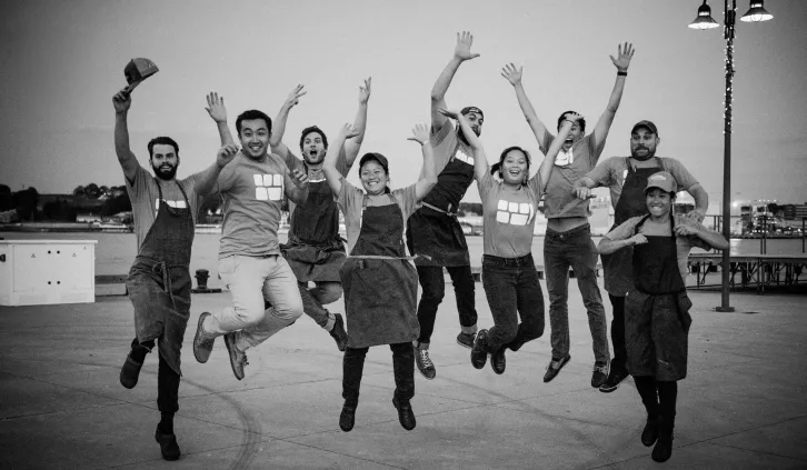 Yi Zuang, MBA ’18 (second in from the left) and the Brigaid team.|Winter Caplanson