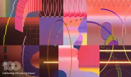 Colorful illustration made of many different sections, each with geometric shapes and lines that overlap other sections to create a patchwork effect.  Ibrahim Rayintakath