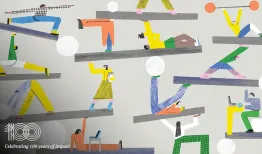 Illustration of people on varying platforms lifting each other up, lifting weights, and doing power poses. Credit: Irene Servillo