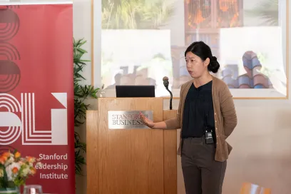 Irene-Lo Speaking at the AI Sustainability conference at the Stanford GSB 
