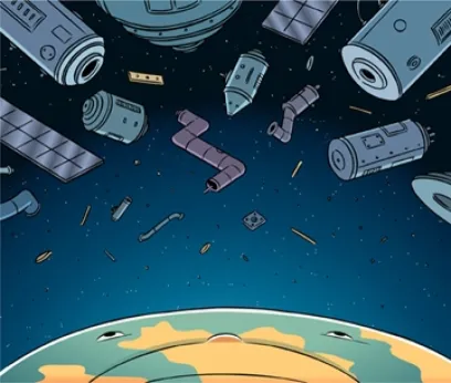 Illustration of junk in space