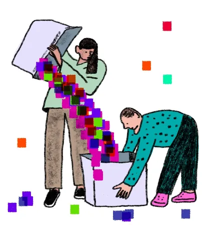 an illustration of two data scientists collecting data. Credit: Josh Cochran