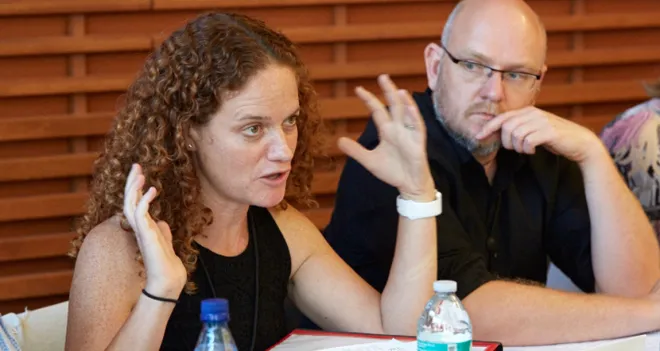 Female and male in classroom