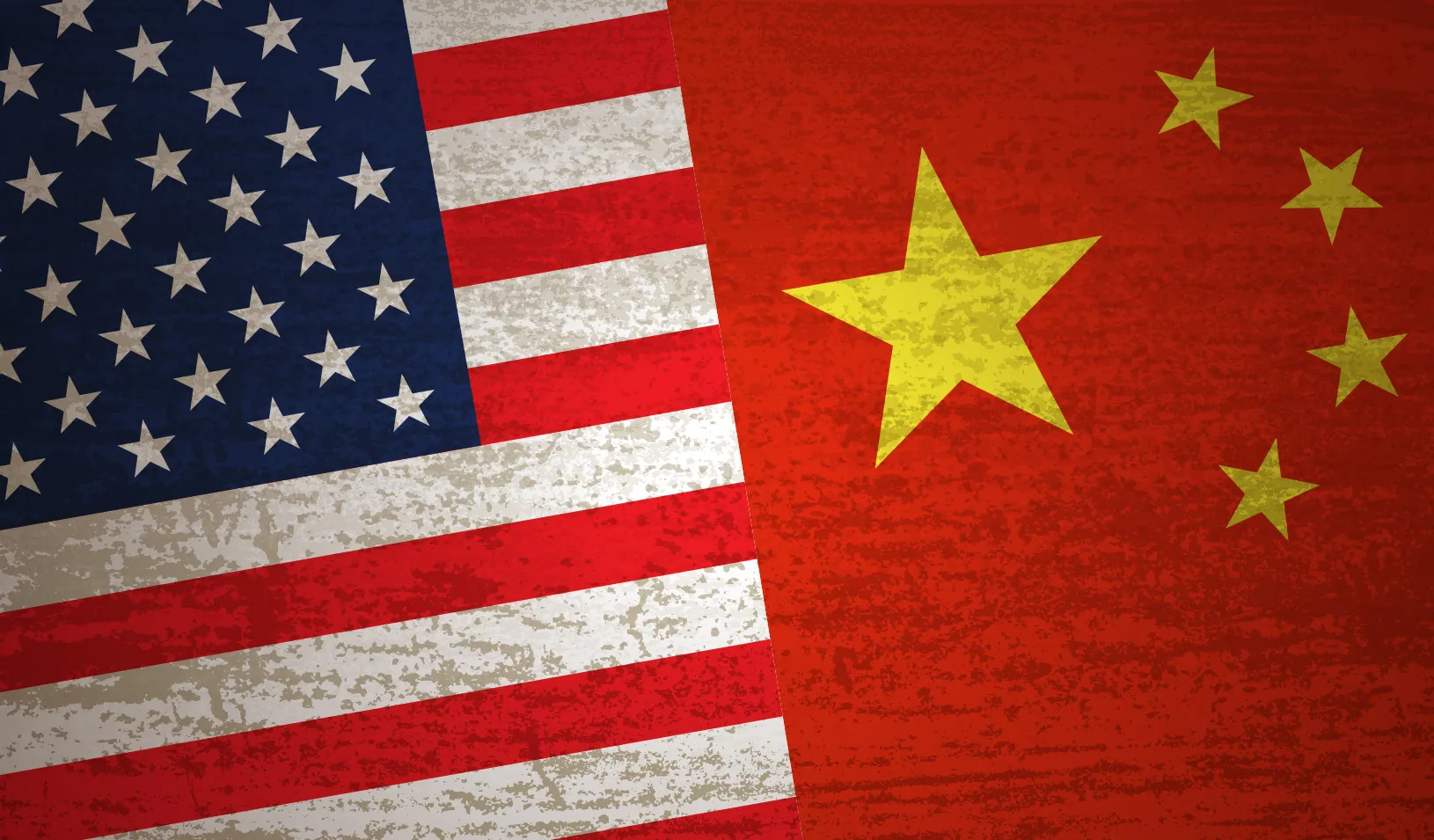 An illustration showing the US Flag and the Chinese flag intersecting. | Credit: iStock/simon2579