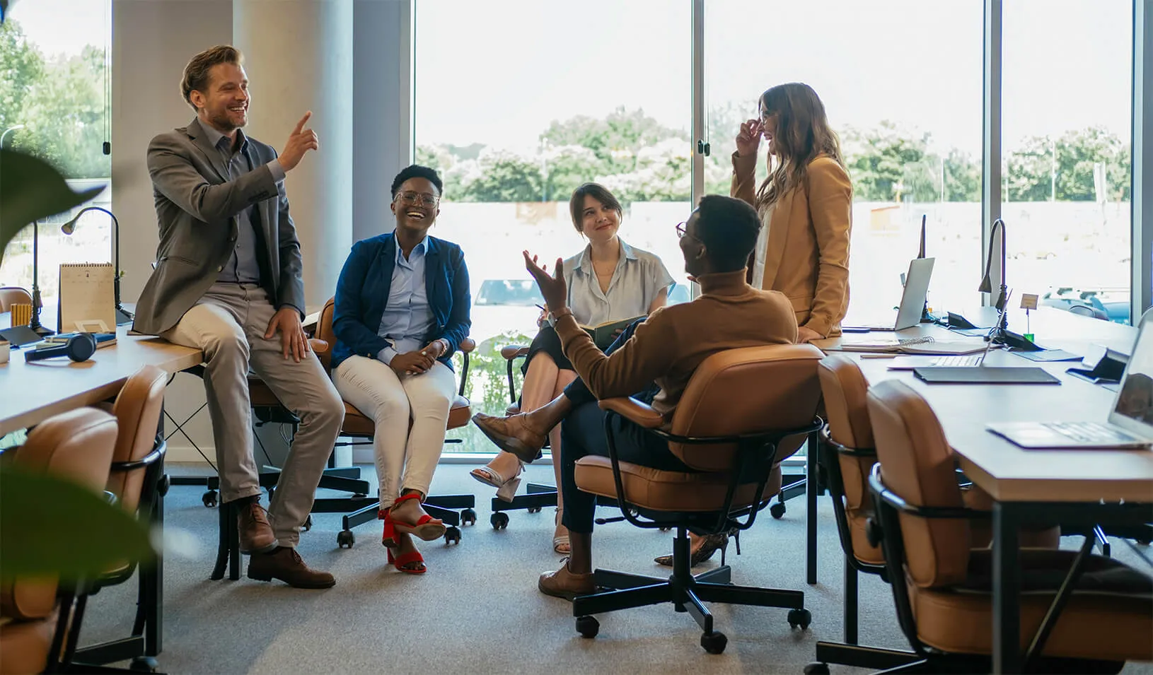 People gather in an office