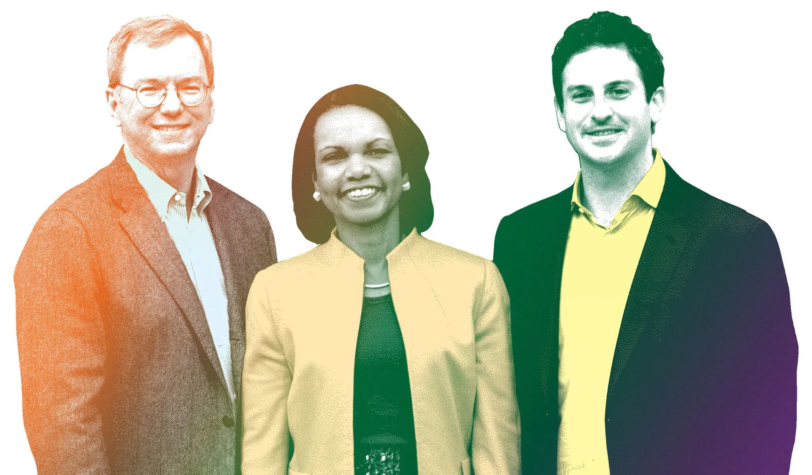Eric Schmidt, left, Condoleezza Rice, and Jared Cohen Braulio Amado