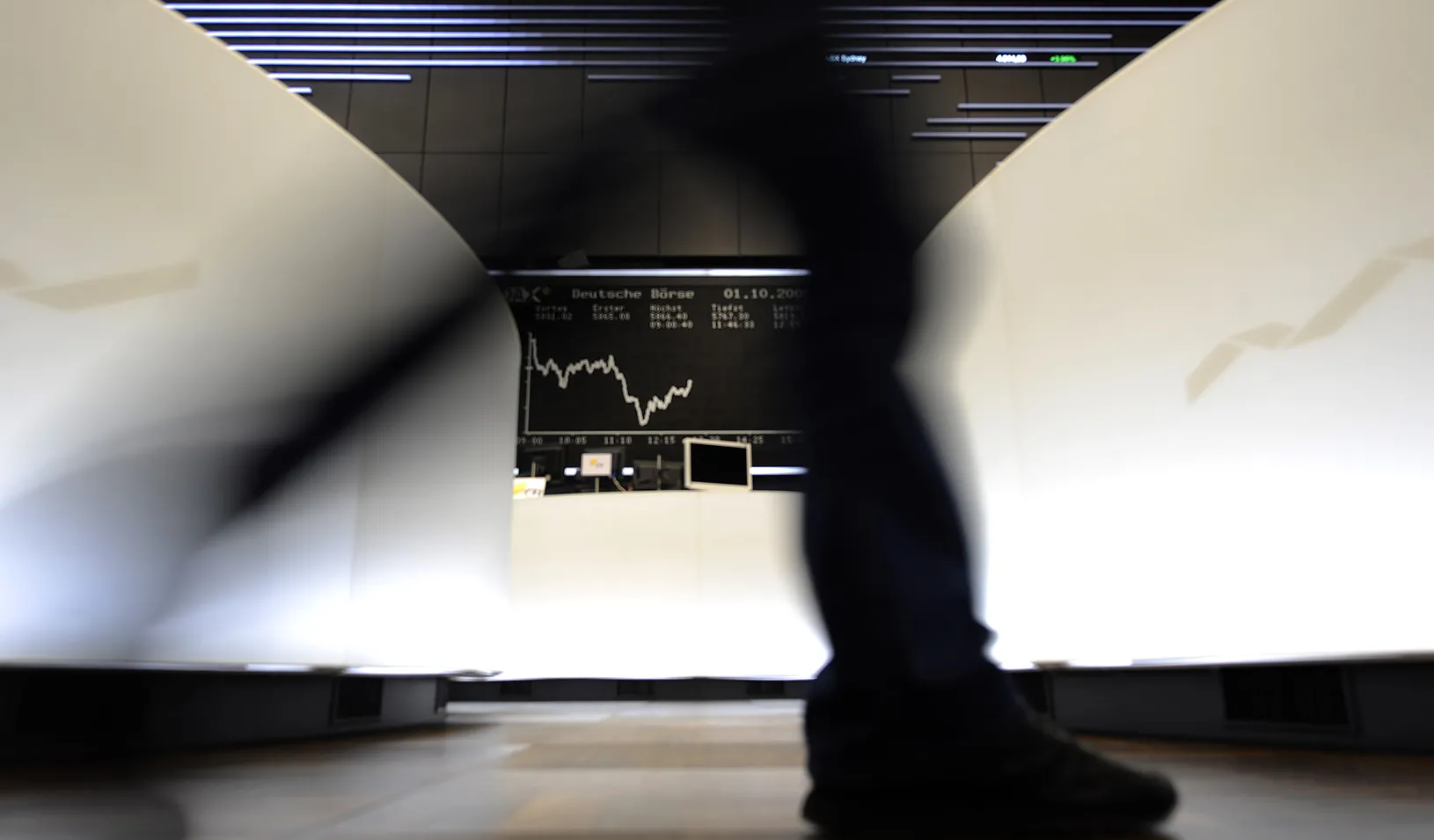 A picture of a stock market ticker.