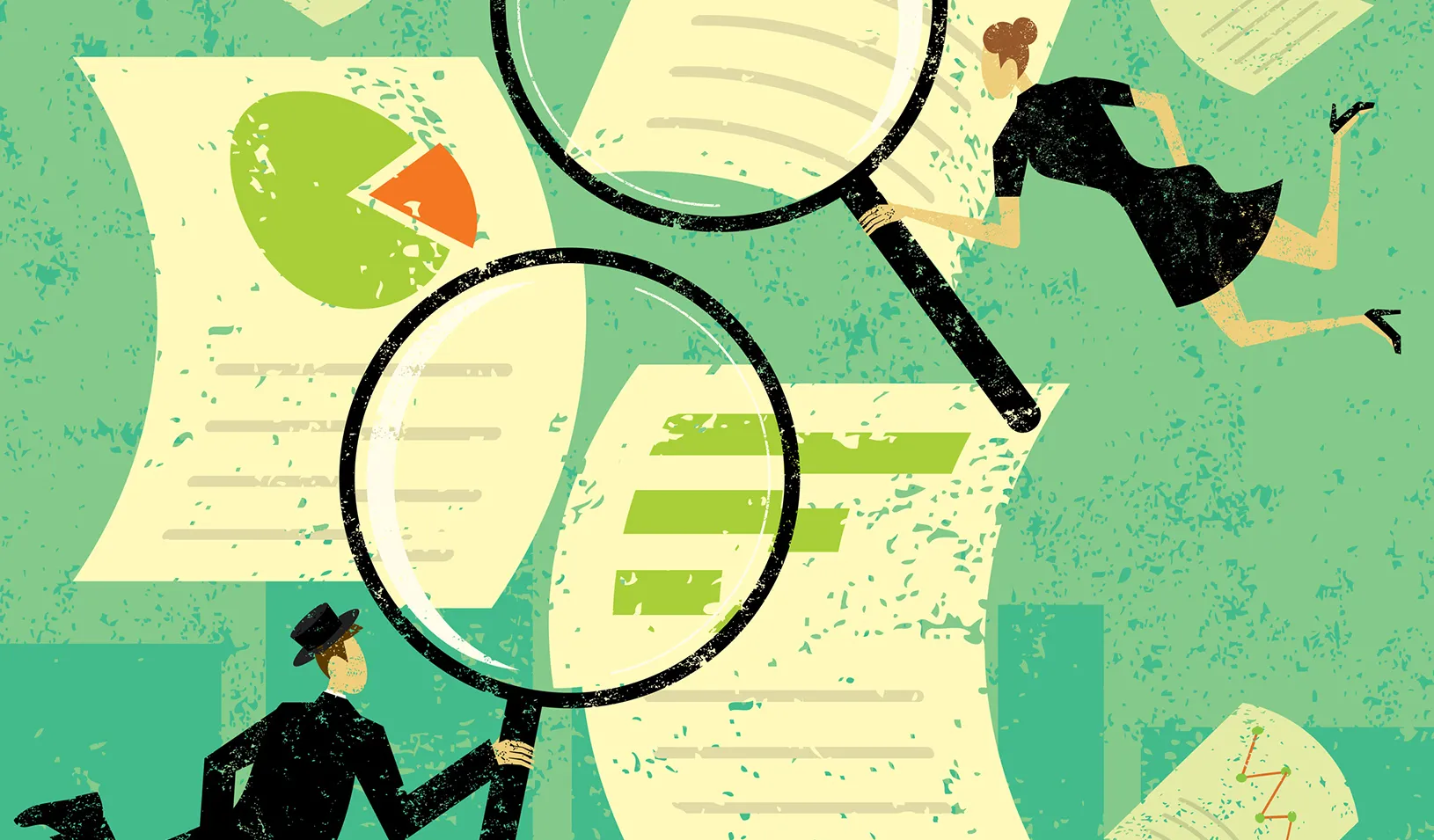 Illustration: A man and woman looking at financial reports. | © iStock/retrorocket